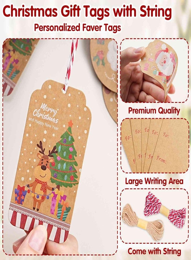 Dreecy Christmas Tags for Gifts, 15 Designs Kraft Paper Christmas Gift Tags with String Hanging Name Tag Labels for Christmas Gift Wrap, DIY Arts and Crafts, Christmas Party(2 x 3.5 Inch) - Image 3